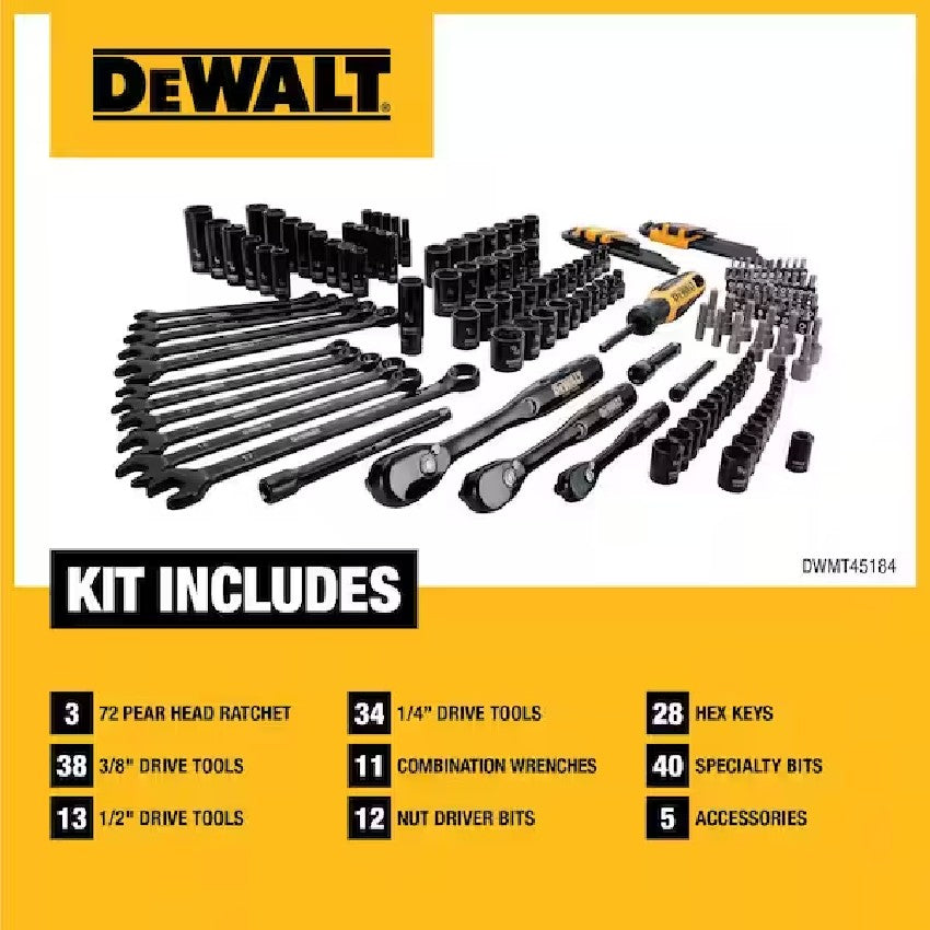Dewalt Pipenøkkelsett Black Chrome 184-deler