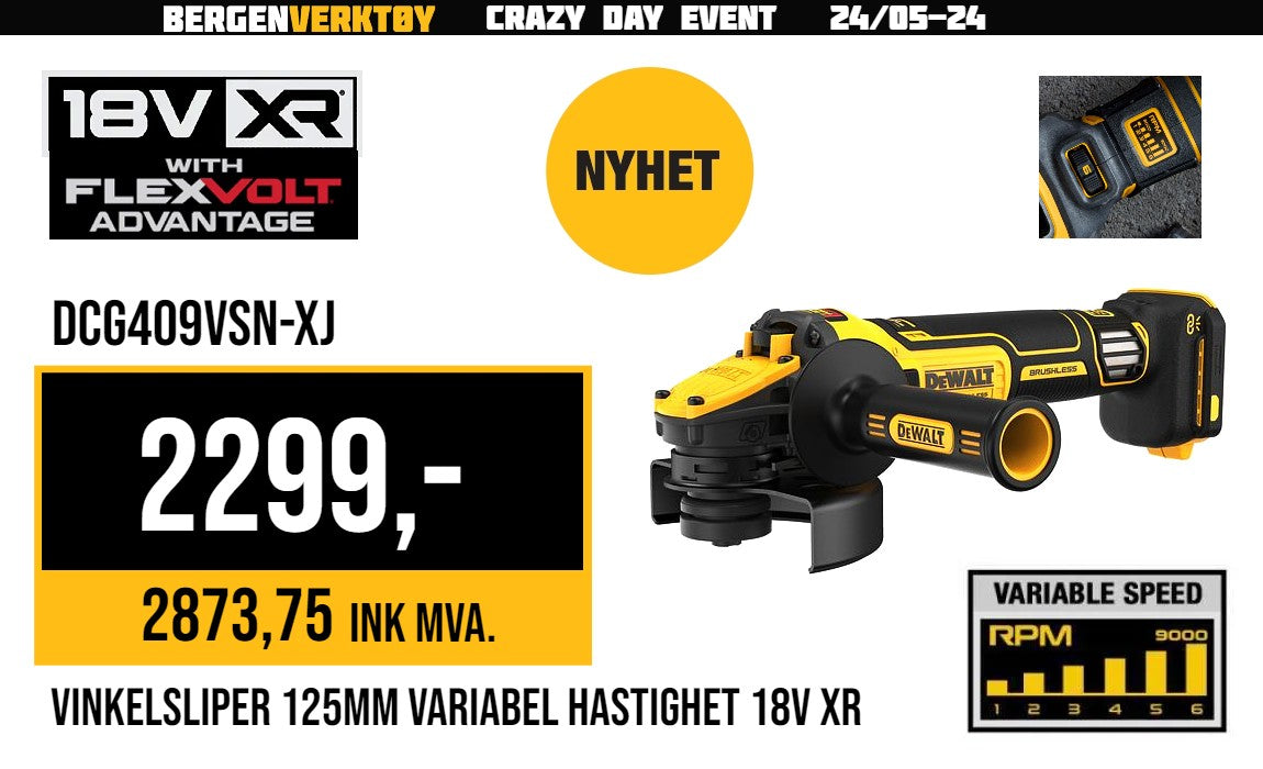 18/54V XR Vinkelsliper Flexvolt Advantage (Variable Speed) DCG409VSN