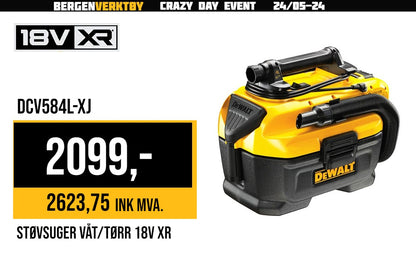 18V XR Støvsuger Våt/Tørr DCV584L